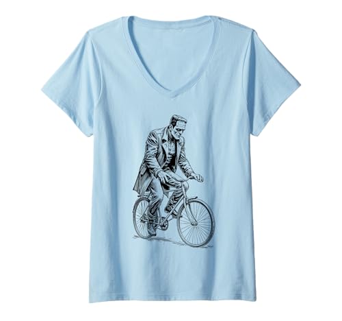 Damen Fahrrad Frankenstein Vintage Radfahrer Biker Halloween T-Shirt mit V-Ausschnitt Damen Fahrrad Frankenstein Vintage Radfahrer Biker Halloween T-Shirt mit V-Ausschnitt von Grandio Design Bicycle Cycling Cyclist Gifts