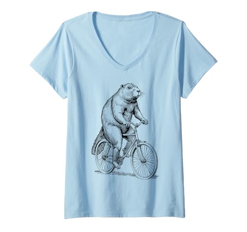 Damen Radfahren Fahrrad Biber Vintage Radfahrer Lustig Biker Tier T-Shirt mit V-Ausschnitt von Grandio Design Bicycle Cycling Cyclist Gifts