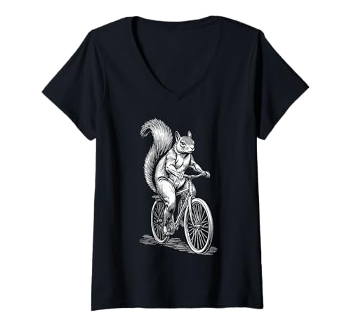 Damen Radfahren Fahrrad Eichhörnchen Vintage Radfahrer Biker Lustiges Tier T-Shirt mit V-Ausschnitt von Grandio Design Bicycle Cycling Cyclist Gifts