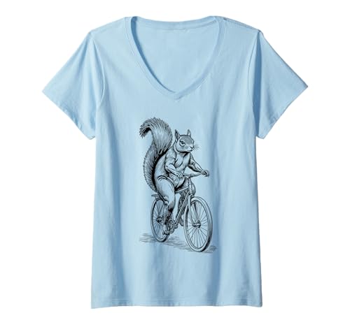 Damen Radfahren Fahrrad Eichhörnchen Vintage Radfahrer Biker Lustiges Tier T-Shirt mit V-Ausschnitt Damen Radfahren Fahrrad Eichhörnchen Vintage Radfahrer Biker Lustiges Tier T-Shirt mit V-Ausschnitt von Grandio Design Bicycle Cycling Cyclist Gifts