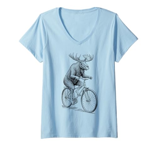 Damen Radfahren Fahrrad Elch Elch Vintage Radfahrer Lustig Biker Tier T-Shirt mit V-Ausschnitt von Grandio Design Bicycle Cycling Cyclist Gifts