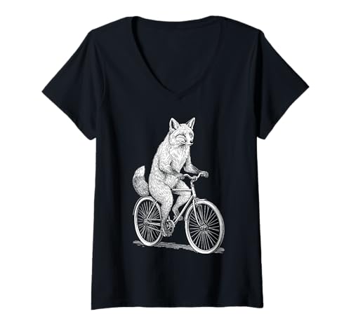 Damen Radfahren Fahrrad Fuchs Vintage Radfahrer Lustig Biker Tier T-Shirt mit V-Ausschnitt Damen Radfahren Fahrrad Fuchs Vintage Radfahrer Lustig Biker Tier T-Shirt mit V-Ausschnitt von Grandio Design Bicycle Cycling Cyclist Gifts