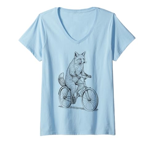Damen Radfahren Fahrrad Fuchs Vintage Radfahrer Lustig Biker Tier T-Shirt mit V-Ausschnitt von Grandio Design Bicycle Cycling Cyclist Gifts