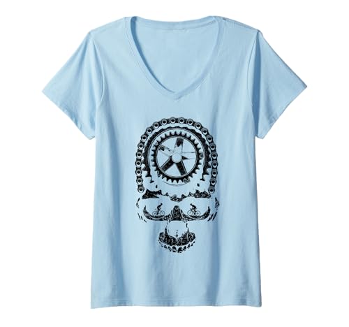 Damen Radfahren Fahrrad Kette Gear Skull Radfahrer Biker Mountainbike T-Shirt mit V-Ausschnitt Damen Radfahren Fahrrad Kette Gear Skull Radfahrer Biker Mountainbike T-Shirt mit V-Ausschnitt von Grandio Design Bicycle Cycling Cyclist Gifts