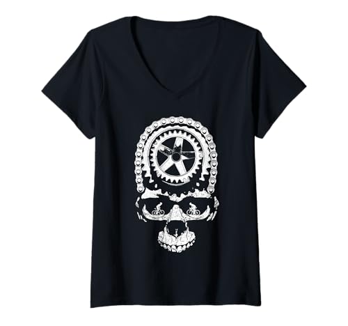 Damen Radfahren Fahrrad Kette Gear Skull Radfahrer Biker Mountainbike T-Shirt mit V-Ausschnitt Damen Radfahren Fahrrad Kette Gear Skull Radfahrer Biker Mountainbike T-Shirt mit V-Ausschnitt von Grandio Design Bicycle Cycling Cyclist Gifts