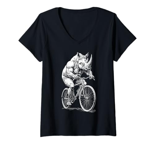 Damen Radfahren Fahrrad Nashorn Vintage Radfahrer Biker Tier T-Shirt mit V-Ausschnitt Damen Radfahren Fahrrad Nashorn Vintage Radfahrer Biker Tier T-Shirt mit V-Ausschnitt von Grandio Design Bicycle Cycling Cyclist Gifts