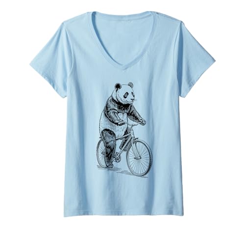 Damen Radfahren Fahrrad Panda Bär Vintage Radfahrer Biker Tier T-Shirt mit V-Ausschnitt Damen Radfahren Fahrrad Panda Bär Vintage Radfahrer Biker Tier T-Shirt mit V-Ausschnitt von Grandio Design Bicycle Cycling Cyclist Gifts