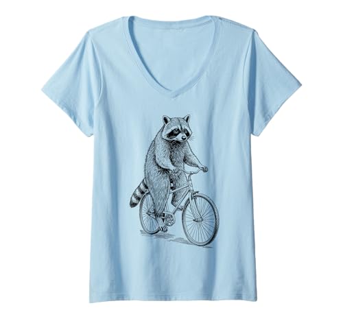 Damen Radfahren Fahrrad Waschbär Vintage Radfahrer Lustig Biker Tier T-Shirt mit V-Ausschnitt von Grandio Design Bicycle Cycling Cyclist Gifts