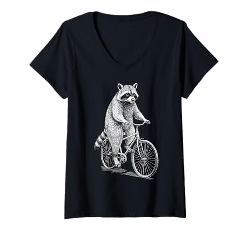 Damen Radfahren Fahrrad Waschbär Vintage Radfahrer Lustig Biker Tier T-Shirt mit V-Ausschnitt von Grandio Design Bicycle Cycling Cyclist Gifts