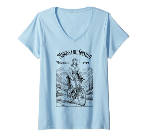 Damen Radfahrer Schutzpatron Madonna del Ghisallo Fahrrad T-Shirt mit V-Ausschnitt von Grandio Design Bicycle Cycling Cyclist Gifts