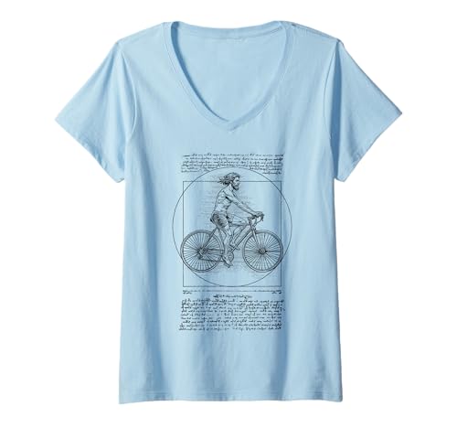 Damen Vitruvian Man Fahrrad Radfahrer Leonardo Da Vinci Radfahren T-Shirt mit V-Ausschnitt von Grandio Design Bicycle Cycling Cyclist Gifts