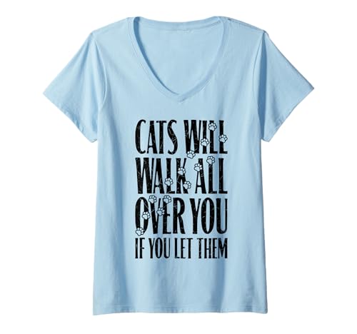 Damen Cats Will Walk All Over You Lustiger Katzenliebhaber Pfotenabdruck Zitat T-Shirt mit V-Ausschnitt Damen Cats Will Walk All Over You Lustiger Katzenliebhaber Pfotenabdruck Zitat T-Shirt mit V-Ausschnitt von Grandio Design Cat Lover Feline Friend Pet Gifts