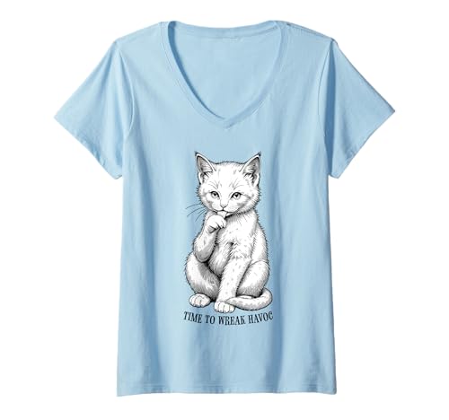 Damen Lustiges Katzenliebhaber-Zitat mit Aufschrift Time to Wreak Havoc T-Shirt mit V-Ausschnitt Damen Lustiges Katzenliebhaber-Zitat mit Aufschrift Time to Wreak Havoc T-Shirt mit V-Ausschnitt von Grandio Design Cat Lover Feline Friend Pet Gifts
