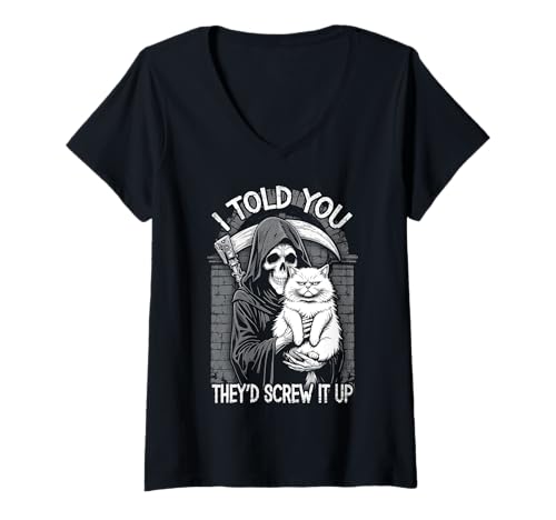 Damen Sensenmann Katze Menschen Screw It Up Sarkastische Halloween Katzen T-Shirt mit V-Ausschnitt Damen Sensenmann Katze Menschen Screw It Up Sarkastische Halloween Katzen T-Shirt mit V-Ausschnitt von Grandio Design Cat Lover Feline Friend Pet Gifts