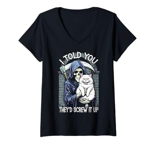 Damen Sensenmann Katze Menschen Screw It Up Sarkastische Halloween Katzen T-Shirt mit V-Ausschnitt Damen Sensenmann Katze Menschen Screw It Up Sarkastische Halloween Katzen T-Shirt mit V-Ausschnitt von Grandio Design Cat Lover Feline Friend Pet Gifts