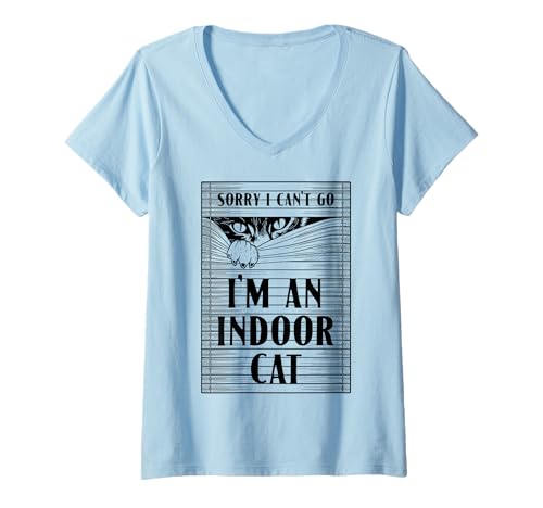 Damen Sorry I Can't Go I'm An Indoor Cat Lover Introvertiertes Zitat T-Shirt mit V-Ausschnitt Damen Sorry I Can't Go I'm An Indoor Cat Lover Introvertiertes Zitat T-Shirt mit V-Ausschnitt von Grandio Design Cat Lover Feline Friend Pet Gifts