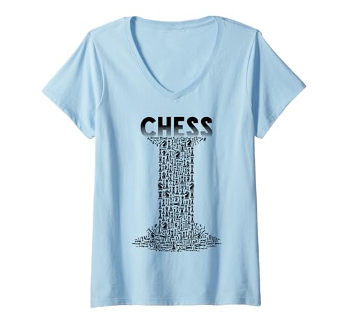 Damen Schachliebhaber Spieler Spiel Flow Wasserfall Stücke Lustig T-Shirt mit V-Ausschnitt von Grandio Design Chess Novelty Gifts