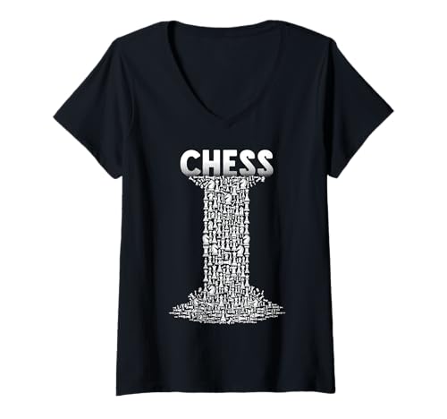 Damen Schachliebhaber Spieler Spiel Flow Wasserfall Stücke Lustig T-Shirt mit V-Ausschnitt von Grandio Design Chess Novelty Gifts
