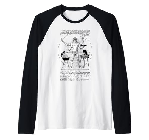 BBQ Vitruvian Man Barbecue-Grillkoch Leonardo Da Vinci Chef Raglan BBQ Vitruvian Man Barbecue-Grillkoch Leonardo Da Vinci Chef Raglan von Grandio Design Cook Chef BBQ Grill Cooking Gifts