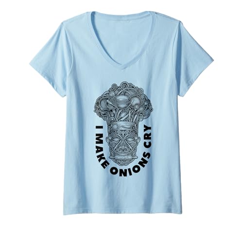 Damen Lustiger Koch I Make Onions Cry Tribal Cook Head Totem Cooking T-Shirt mit V-Ausschnitt Damen Lustiger Koch I Make Onions Cry Tribal Cook Head Totem Cooking T-Shirt mit V-Ausschnitt von Grandio Design Cook Chef BBQ Grill Cooking Gifts