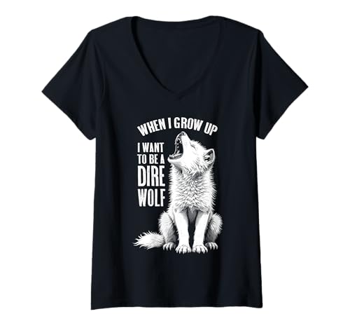 Damen Dire Wolf When I Grow Up Wolves Lover Cute Cub Howl kehrt zurück T-Shirt mit V-Ausschnitt von Grandio Design Dire Wolf Extinct Wolves Gifts