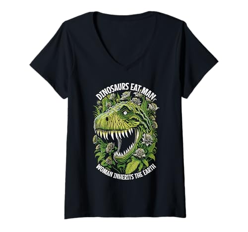 Damen Dinosaurier Essen Mann Frau erbt die Erde Feminist T-Rex T-Shirt mit V-Ausschnitt Damen Dinosaurier Essen Mann Frau erbt die Erde Feminist T-Rex T-Shirt mit V-Ausschnitt von Grandio Design Feminism & Feminist Gifts