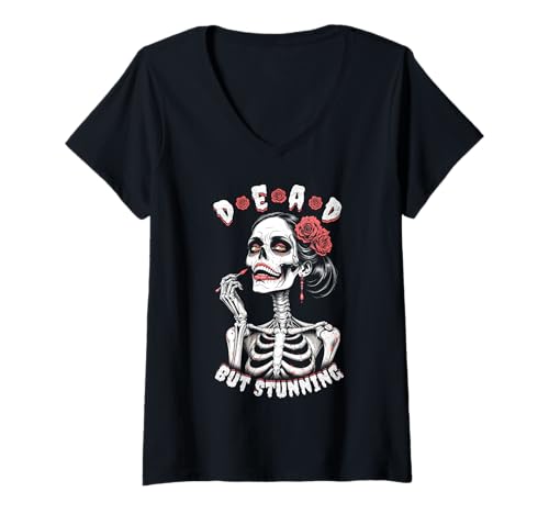 Damen Feministische Halloween Dead But Stunning Zombie Woman Gothic T-Shirt mit V-Ausschnitt Damen Feministische Halloween Dead But Stunning Zombie Woman Gothic T-Shirt mit V-Ausschnitt von Grandio Design Feminism & Feminist Gifts