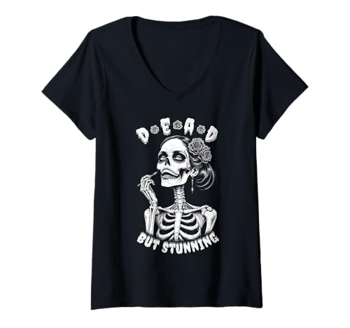 Damen Feministische Halloween Dead But Stunning Zombie Woman Gothic T-Shirt mit V-Ausschnitt Damen Feministische Halloween Dead But Stunning Zombie Woman Gothic T-Shirt mit V-Ausschnitt von Grandio Design Feminism & Feminist Gifts