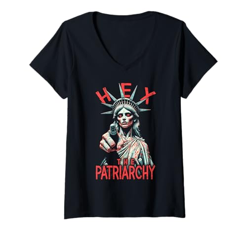 Damen Hex The Patriarchy Zombie Liberty Feministische Halloween-Gothic T-Shirt mit V-Ausschnitt Damen Hex The Patriarchy Zombie Liberty Feministische Halloween-Gothic T-Shirt mit V-Ausschnitt von Grandio Design Feminism & Feminist Gifts