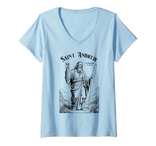 Damen Fisherman Patron Saint Andrew Lustiger Fischfang T-Shirt mit V-Ausschnitt Damen Fisherman Patron Saint Andrew Lustiger Fischfang T-Shirt mit V-Ausschnitt von Grandio Design Fishing And Fisherman Gifts