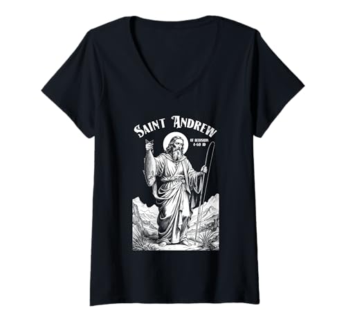 Damen Fisherman Patron Saint Andrew Lustiger Fischfang T-Shirt mit V-Ausschnitt Damen Fisherman Patron Saint Andrew Lustiger Fischfang T-Shirt mit V-Ausschnitt von Grandio Design Fishing And Fisherman Gifts