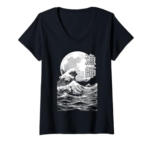 Damen Fishing Master Fisherman Great Wave Off Kanagawa Vintage T-Shirt mit V-Ausschnitt Damen Fishing Master Fisherman Great Wave Off Kanagawa Vintage T-Shirt mit V-Ausschnitt von Grandio Design Fishing And Fisherman Gifts