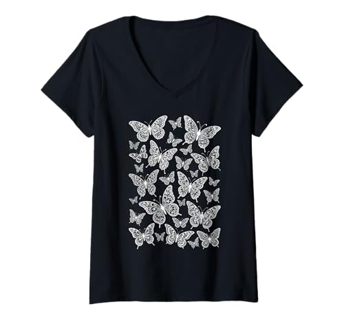 Damen Schmetterling Schmetterlinge Insekten Spitzenmuster Häkeln Stricken T-Shirt mit V-Ausschnitt Damen Schmetterling Schmetterlinge Insekten Spitzenmuster Häkeln Stricken T-Shirt mit V-Ausschnitt von Grandio Design Funny Crochet Knitting Sewing Gifts