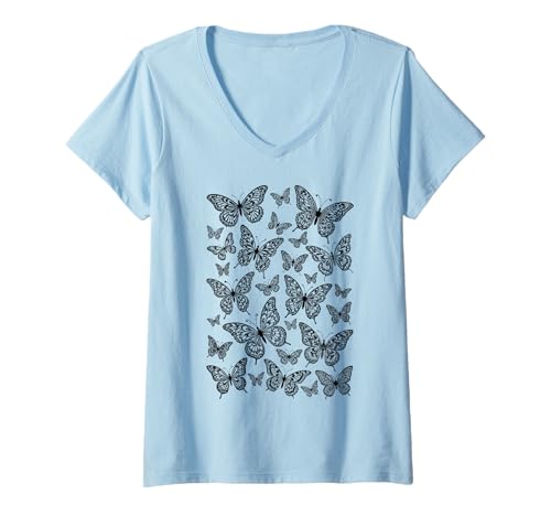 Damen Schmetterling Schmetterlinge Insekten Spitzenmuster Häkeln Stricken T-Shirt mit V-Ausschnitt Damen Schmetterling Schmetterlinge Insekten Spitzenmuster Häkeln Stricken T-Shirt mit V-Ausschnitt von Grandio Design Funny Crochet Knitting Sewing Gifts