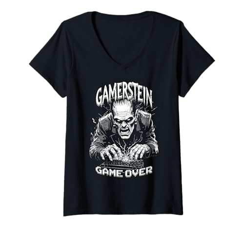 Damen Gamer Frankenstein Gamerstein Game Over Lustiges Halloween T-Shirt mit V-Ausschnitt Damen Gamer Frankenstein Gamerstein Game Over Lustiges Halloween T-Shirt mit V-Ausschnitt von Grandio Design Funny Gamer Geek & Gaming Gifts