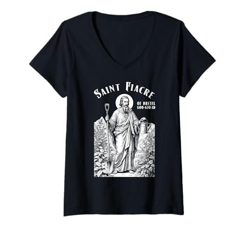 Damen Gärtner Schutzpatron Fiacre Vintage Gardeners T-Shirt mit V-Ausschnitt Damen Gärtner Schutzpatron Fiacre Vintage Gardeners T-Shirt mit V-Ausschnitt von Grandio Design Funny Gardener Gardening Gifts