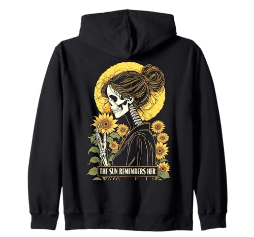 Skelett Gärtner Mädchen Gothic Sonnenblume Gartenarbeit Frau Kapuzenjacke von Grandio Design Funny Gardener Gardening Gifts