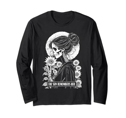 Skelett Gärtner Mädchen Gothic Sonnenblume Gartenarbeit Frau Langarmshirt von Grandio Design Funny Gardener Gardening Gifts