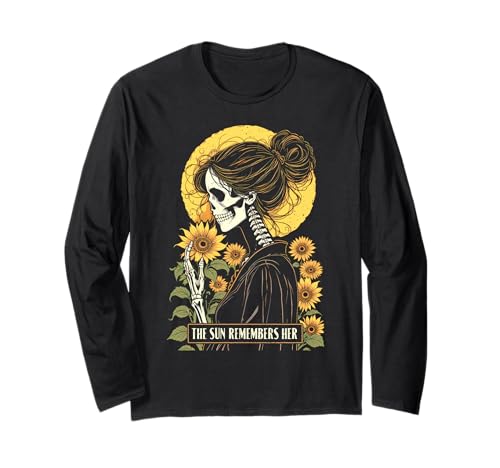 Skelett Gärtner Mädchen Gothic Sonnenblume Gartenarbeit Frau Langarmshirt von Grandio Design Funny Gardener Gardening Gifts