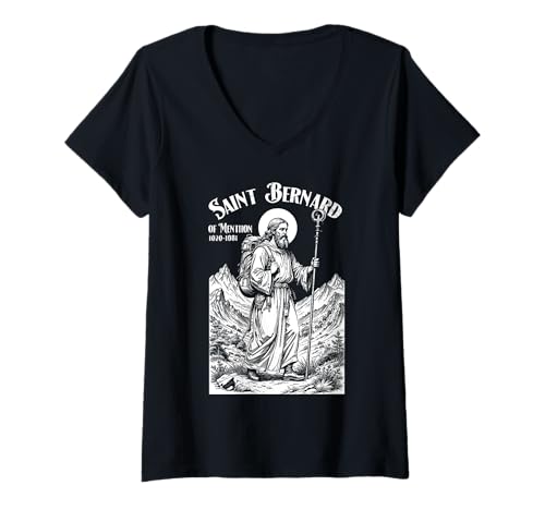 Damen Wandern Backpacking Schutzpatron Bernhardiner Vintage Hiker Hike T-Shirt mit V-Ausschnitt von Grandio Design Funny Hiking Backpacking Gifts