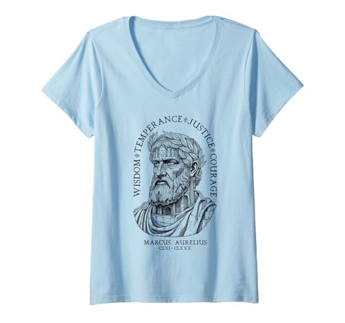 Damen Stoische Tugenden Marcus Aurelius Stone Temple Stoizismus T-Shirt mit V-Ausschnitt von Grandio Design Funny Philosophy Philosopher Gifts