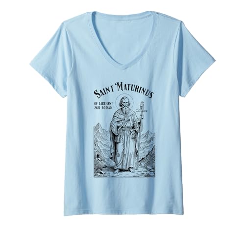 Damen Klempner Sanitär-Schutzpatron Maturinus Vintage Rohrzange T-Shirt mit V-Ausschnitt Damen Klempner Sanitär-Schutzpatron Maturinus Vintage Rohrzange T-Shirt mit V-Ausschnitt von Grandio Design Funny Plumber Plumbing Gifts