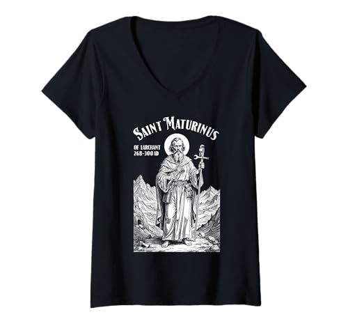 Damen Klempner Sanitär-Schutzpatron Maturinus Vintage Rohrzange T-Shirt mit V-Ausschnitt Damen Klempner Sanitär-Schutzpatron Maturinus Vintage Rohrzange T-Shirt mit V-Ausschnitt von Grandio Design Funny Plumber Plumbing Gifts