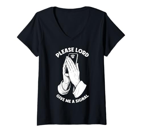 Damen Lustiges Handy Bad WiFi Prayer Lord Give Me A Signal T-Shirt mit V-Ausschnitt Damen Lustiges Handy Bad WiFi Prayer Lord Give Me A Signal T-Shirt mit V-Ausschnitt von Grandio Design Geeky Computer & IT Novelty Gifts