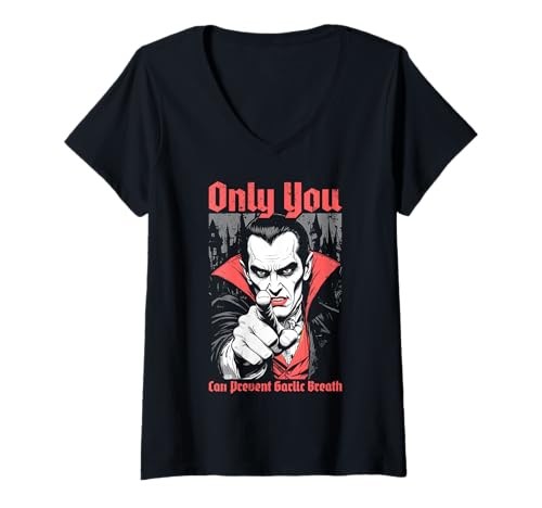 Damen Funny Vampire Prevent Knoblauch Atem Dracula Halloween Horror T-Shirt mit V-Ausschnitt von Grandio Design Halloween Horror