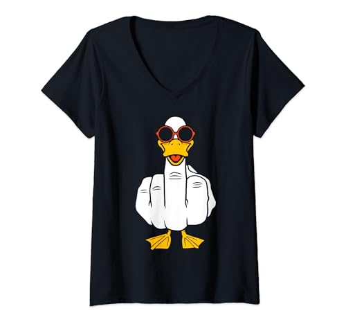 Damen Mittelfinger lustige Ente unangemessen unhöflich antisozial T-Shirt mit V-Ausschnitt von Grandio Design Introverted Intellectual Gifts