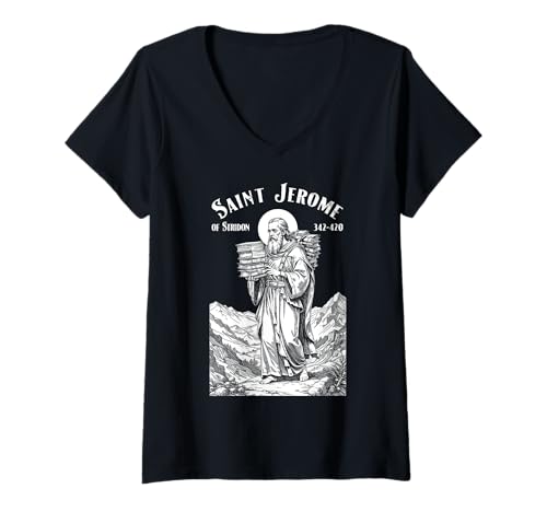 Damen Bibliothekar Schutzpatron Saint Jerome Bookish Reader Librarians Book T-Shirt mit V-Ausschnitt Damen Bibliothekar Schutzpatron Saint Jerome Bookish Reader Librarians Book T-Shirt mit V-Ausschnitt von Grandio Design Library Book Lover