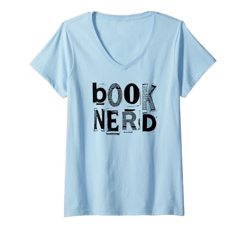 Damen Book Nerd Funny Bookish Ransom Note Reader Bibliotheksbücher T-Shirt mit V-Ausschnitt Damen Book Nerd Funny Bookish Ransom Note Reader Bibliotheksbücher T-Shirt mit V-Ausschnitt von Grandio Design Library Book Lover