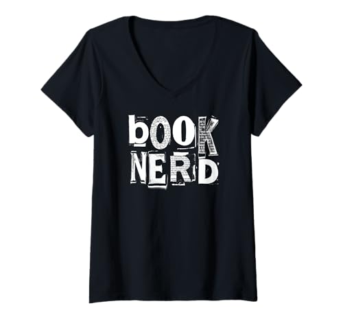 Damen Book Nerd Funny Bookish Ransom Note Reader Bibliotheksbücher T-Shirt mit V-Ausschnitt Damen Book Nerd Funny Bookish Ransom Note Reader Bibliotheksbücher T-Shirt mit V-Ausschnitt von Grandio Design Library Book Lover