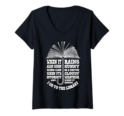 Damen Bookish Umbrella Book Lover, Bibliothek, Wetter, Bibliothekar-Bücher T-Shirt mit V-Ausschnitt Damen Bookish Umbrella Book Lover, Bibliothek, Wetter, Bibliothekar-Bücher T-Shirt mit V-Ausschnitt von Grandio Design Library Book Lover